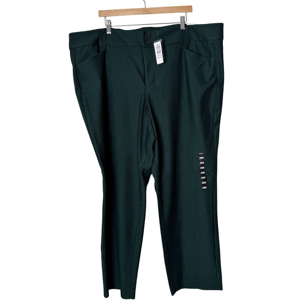 Torrid Studio Luxe‎ Ponte Trouser Straight Pants Glen Plaid Green Womens 28R NEW